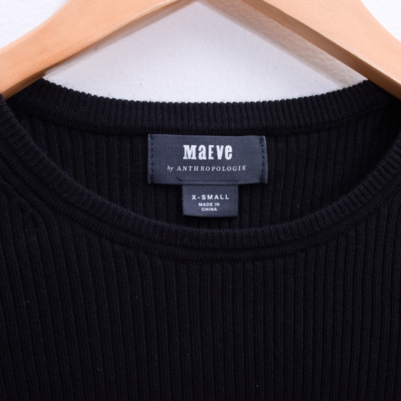 Anthropoligie Maeve Josepha Ribbed Black Crew Neck Stretchy Closet Must Have  XS - Picture 3 of 8